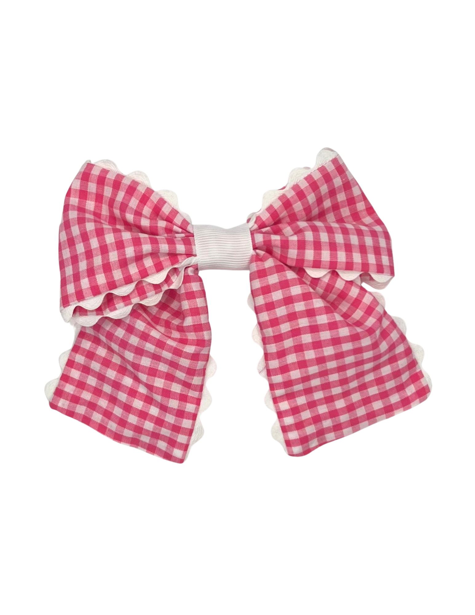 White Scalloped Hot Pink Gingham Bow