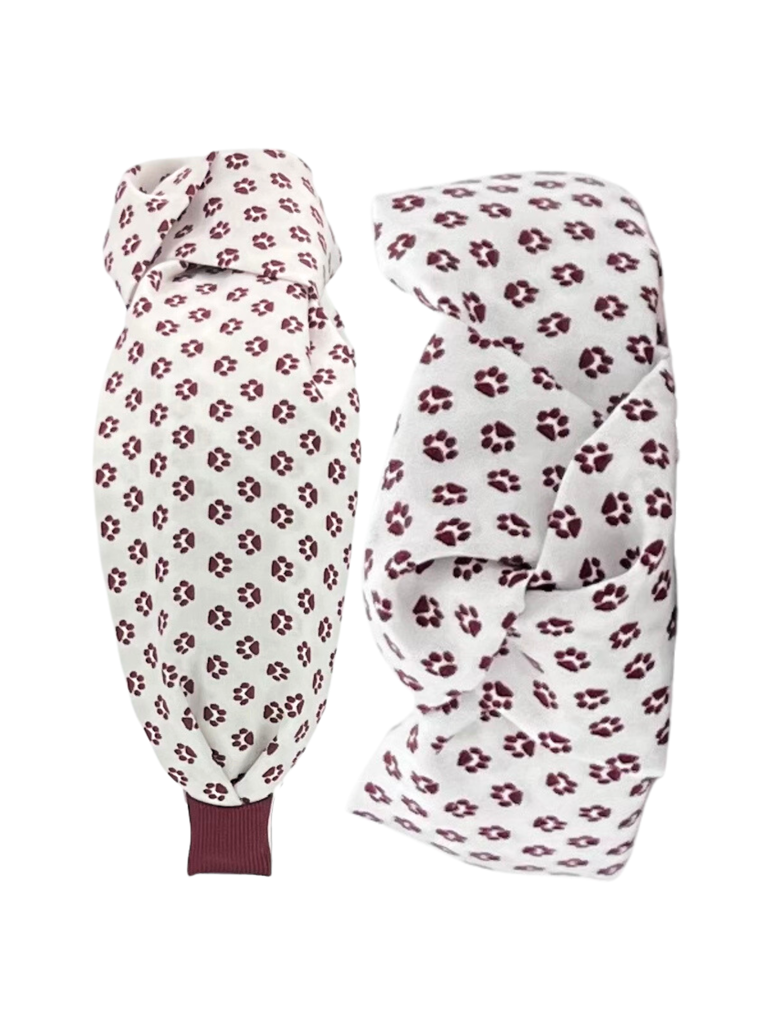 Maroon Paw Prints on White Knot Headband