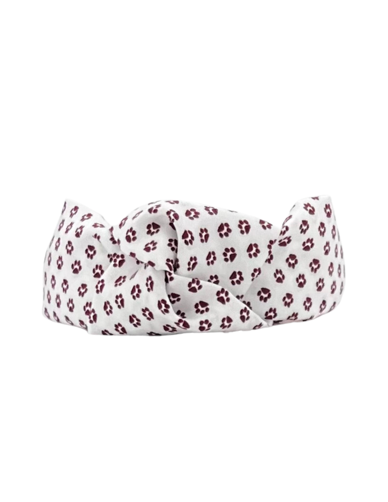 Maroon Paw Prints on White Knot Headband