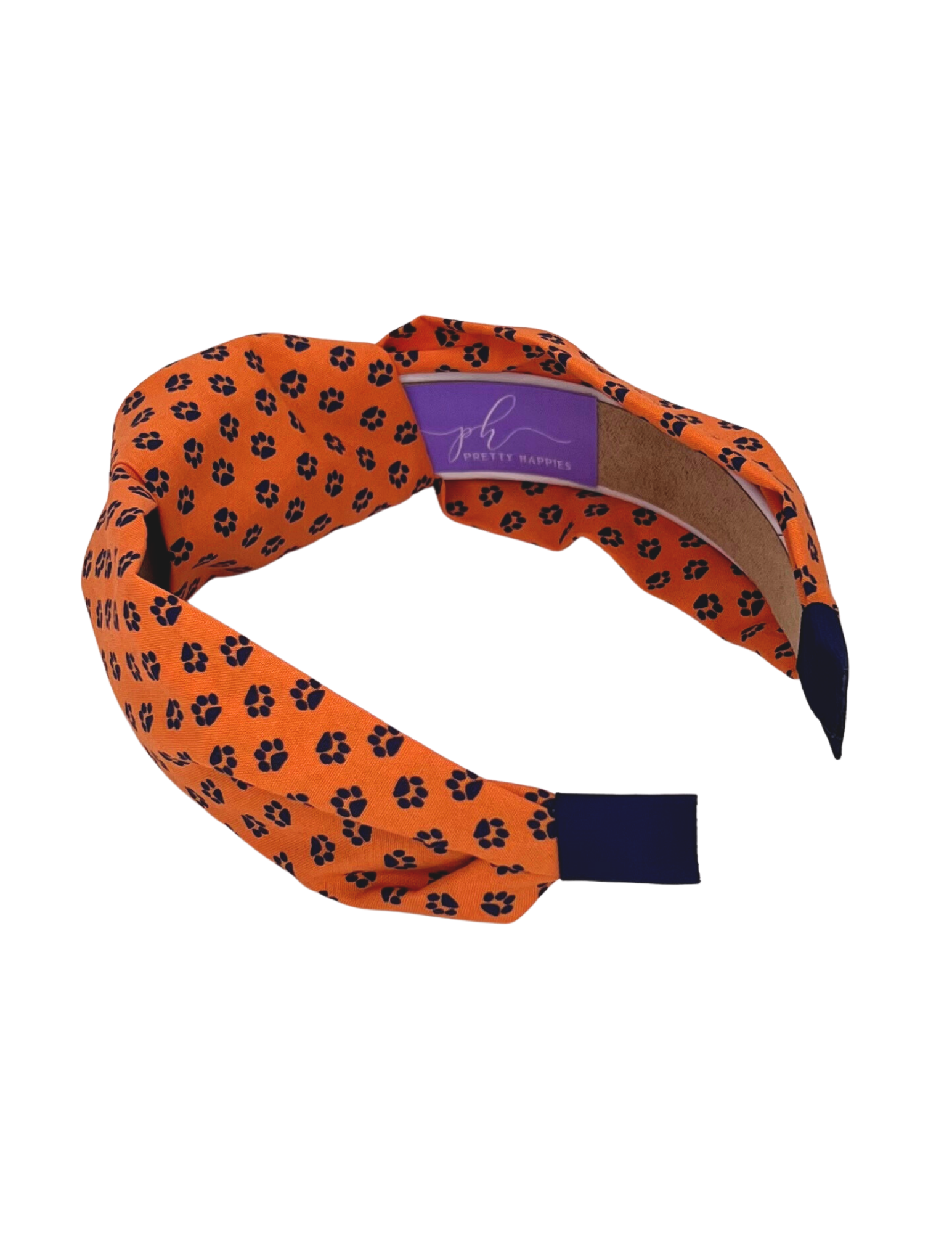 Navy Paws on Orange Knot Headband