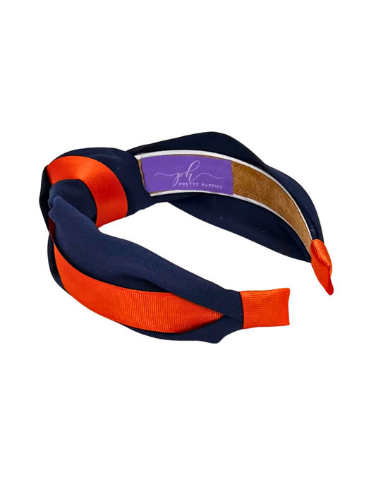 Orange Ribbon on Navy Knot Headband