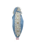 Load image into Gallery viewer, Pastel Pearl and Rhinestone Trim on Blue Silk
