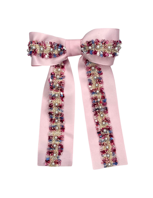 Pink and Blue Pearl trim on Pink Ribbon