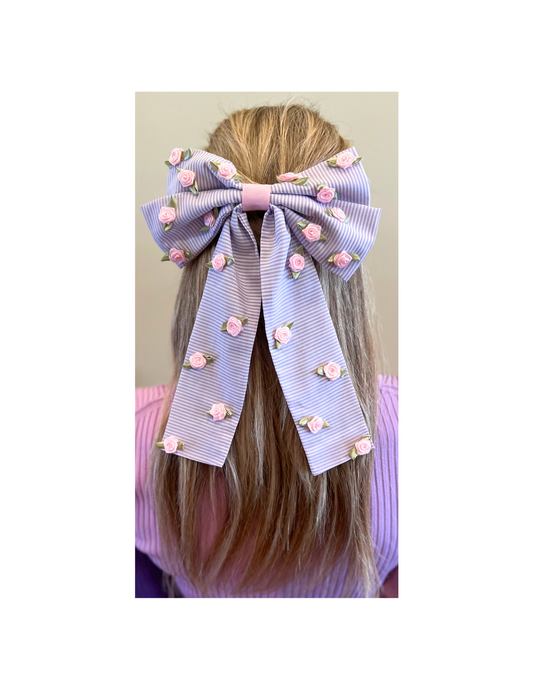 Purple Stripe with Roses LG Bow