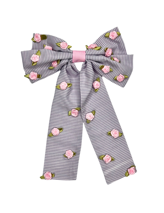Purple Stripe with Roses LG Bow