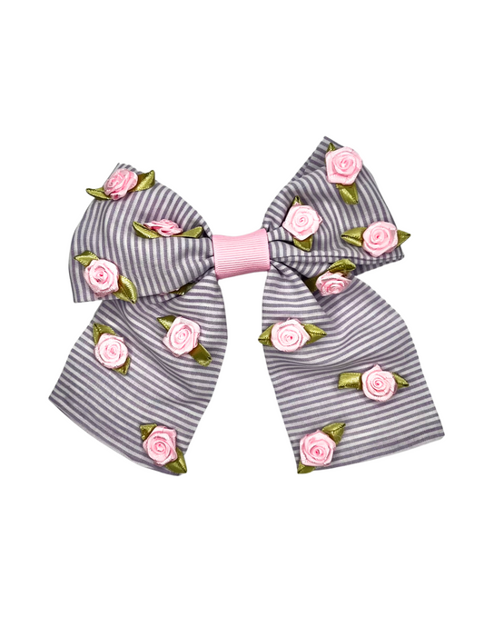 Purple Stripe with Roses MED Bow