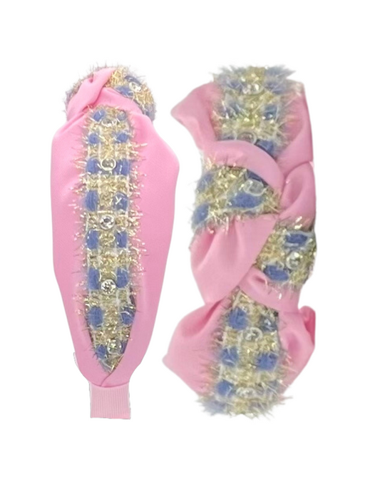 Pink with Blue and Gold Rhinestone Trim