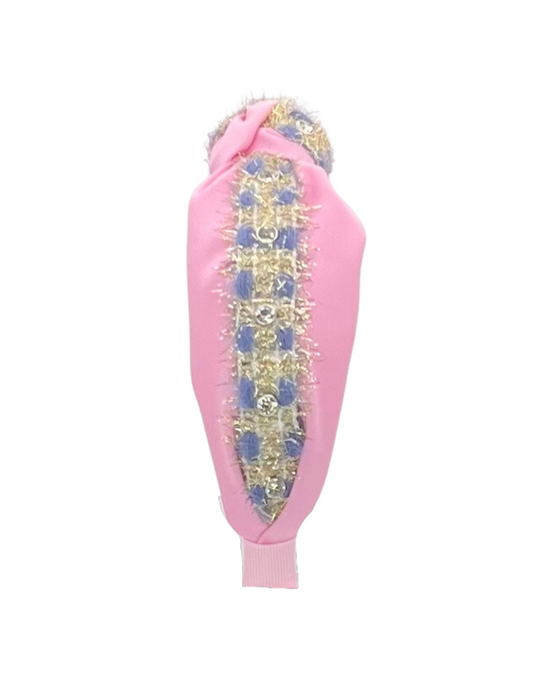 Pink with Blue and Gold Rhinestone Trim