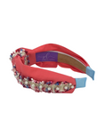 Load image into Gallery viewer, Pink and Blue Pearl Trim on Bright Coral
