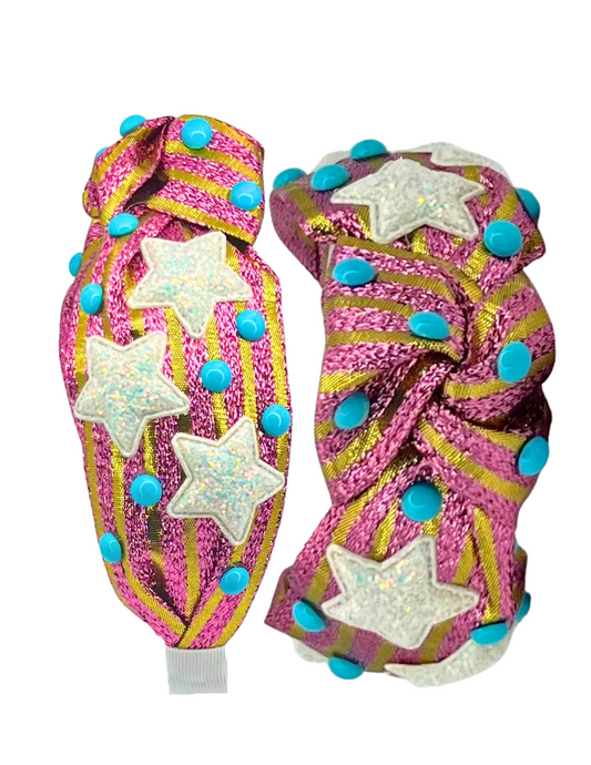 Pink and Gold Lame with Stars and Blue
