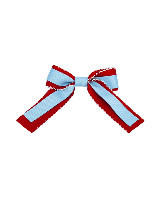 Red Scalloped and Powder Blue Ribbon Bow