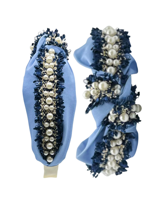 Powder Blue with Navy Pearls