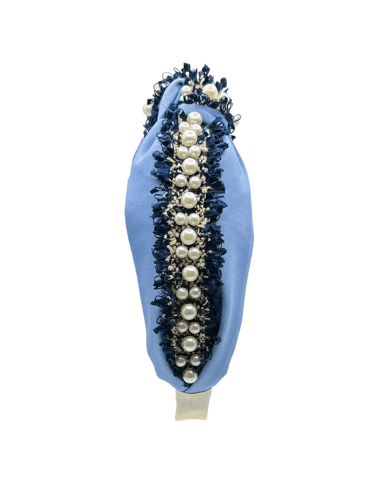 Powder Blue with Navy Pearls