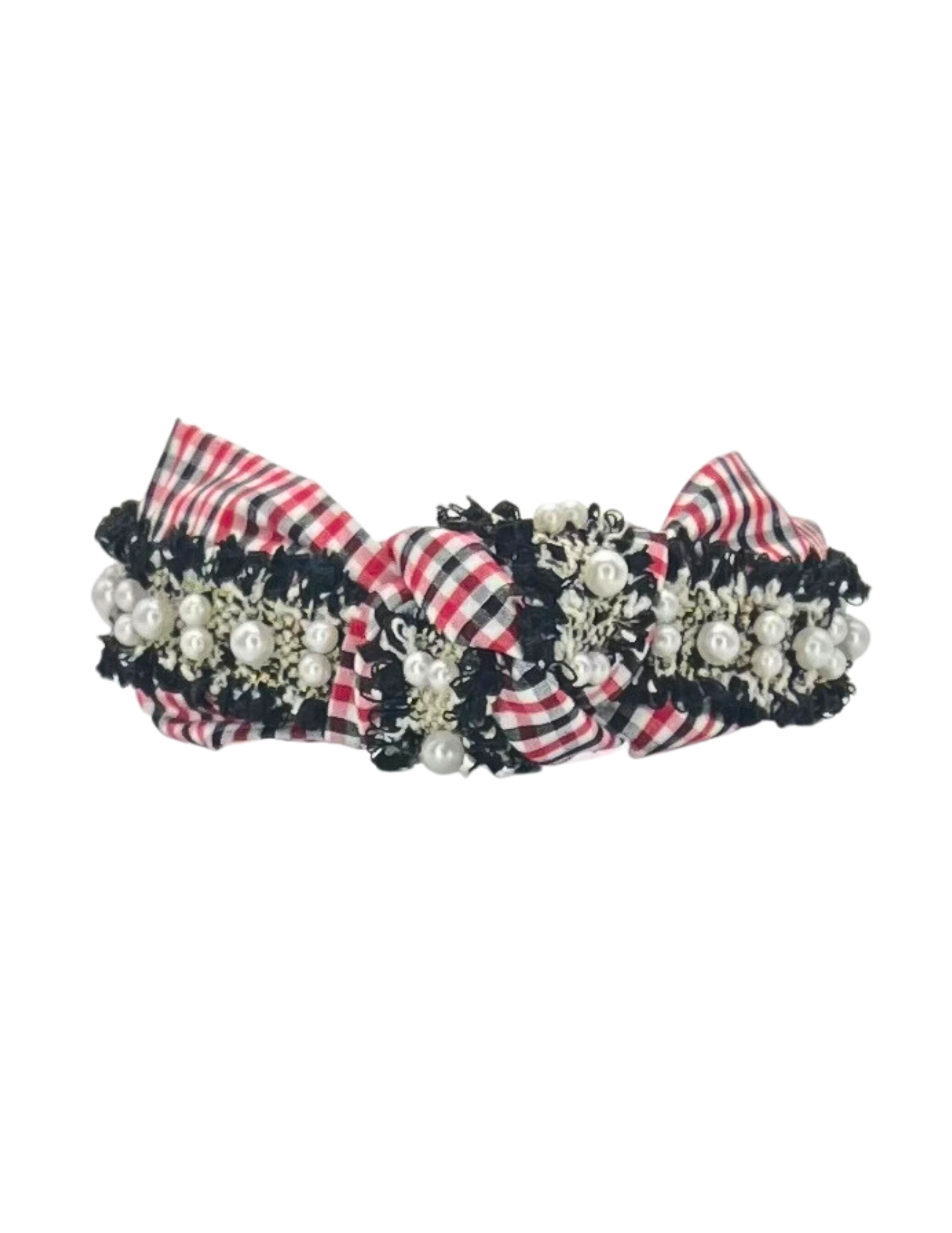 Red & Black Gingham with Pearls