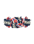 Load image into Gallery viewer, Navy Pearl Trim on Red and Blue Floral
