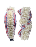 Load image into Gallery viewer, Red & Blue Gingham with Pearl Trim
