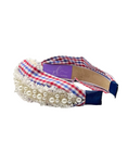 Load image into Gallery viewer, Red & Blue Gingham with Pearl Trim
