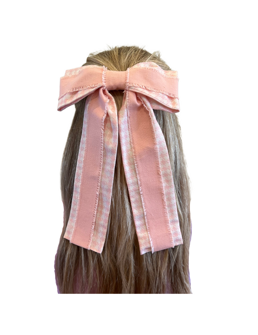 Pink Houndstooth Bow Lg