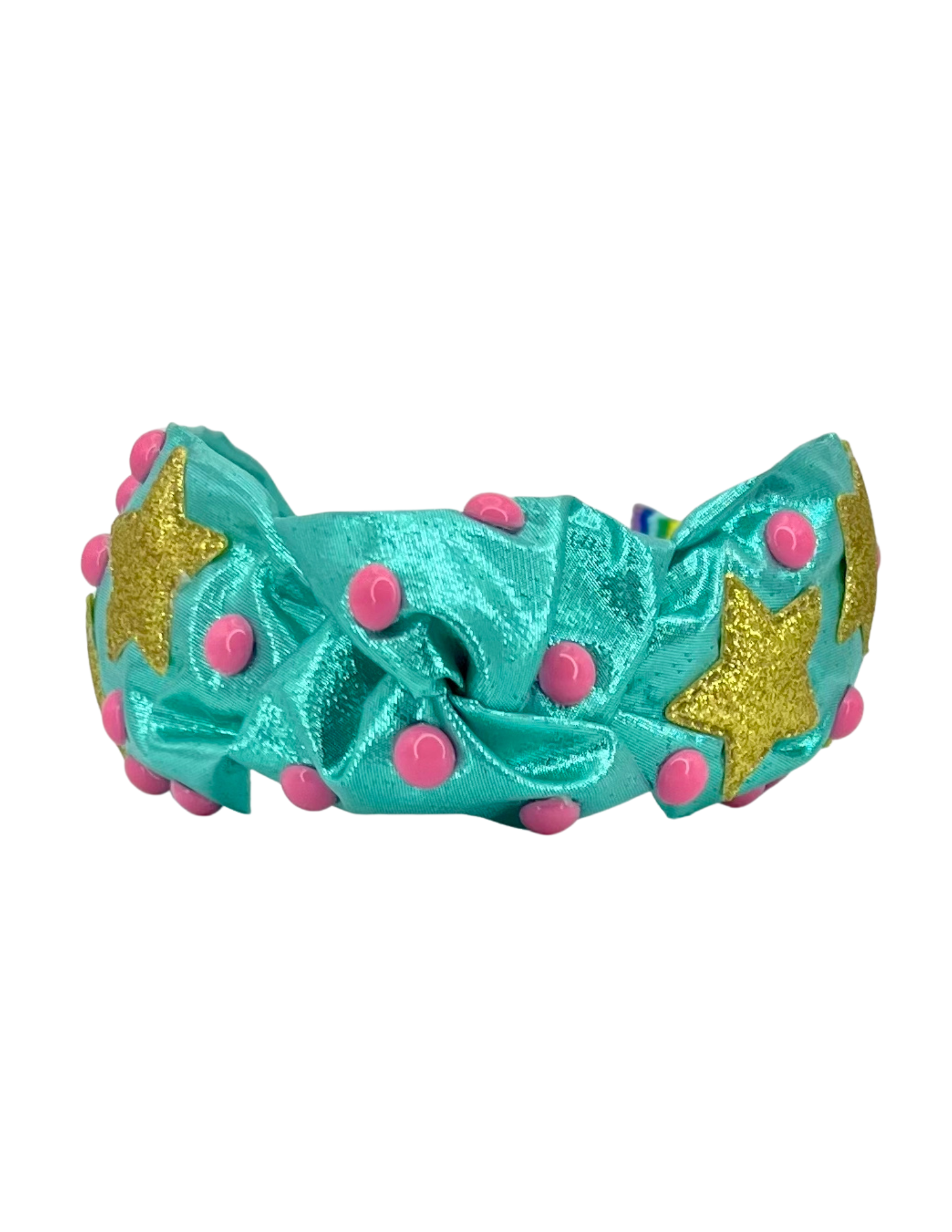 Teal Lame with Gold Stars and Pink