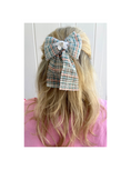 Load image into Gallery viewer, Teal and Pearl Plaid Sequin Lace with Flower Bow
