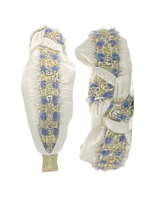 White Silk with Gold and Blue with Rhinestones