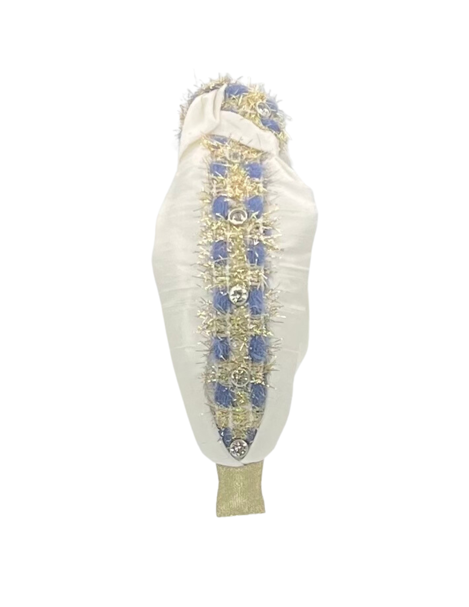 White Silk with Gold and Blue with Rhinestones