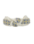Load image into Gallery viewer, White Silk with Gold and Blue with Rhinestones
