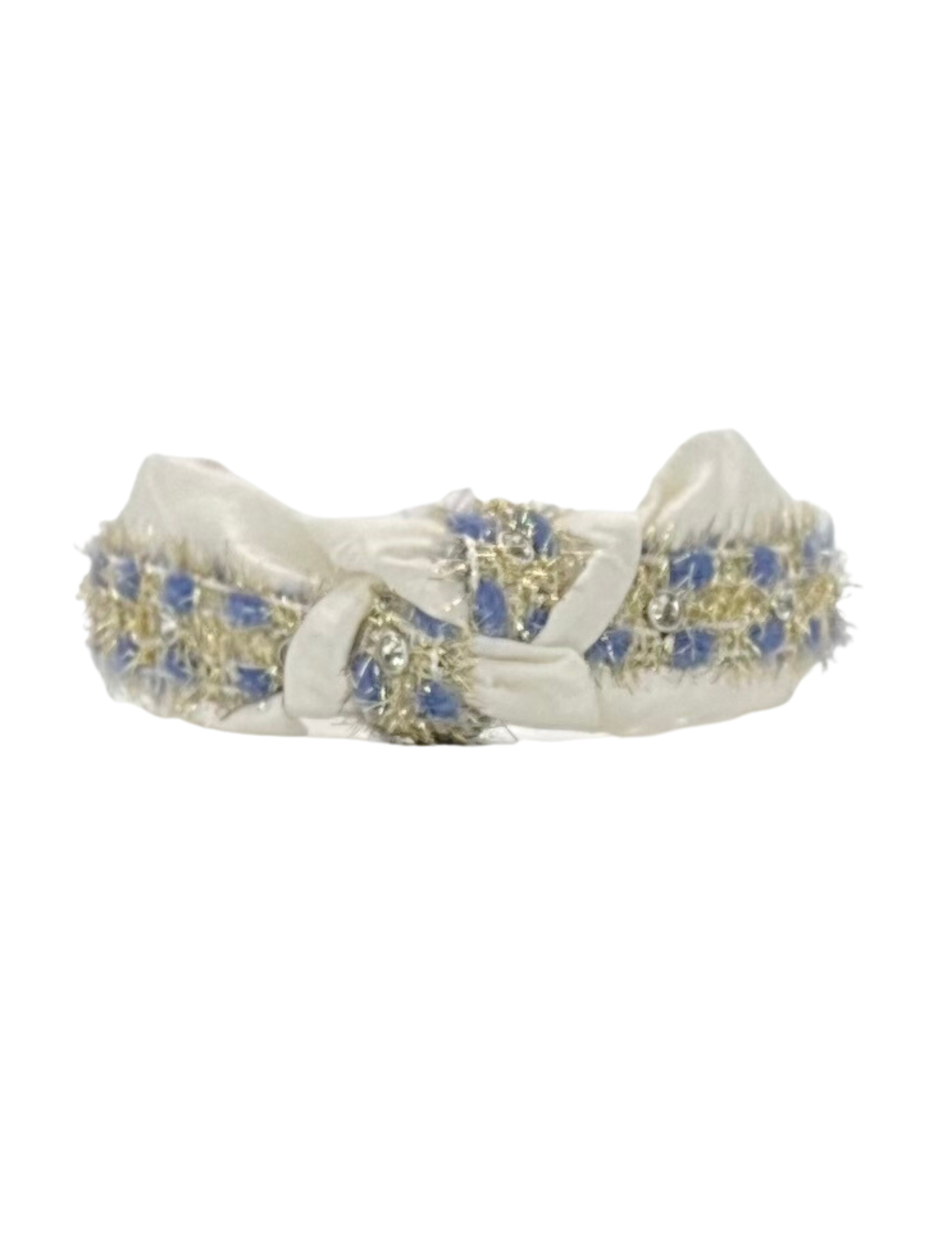 White Silk with Gold and Blue with Rhinestones