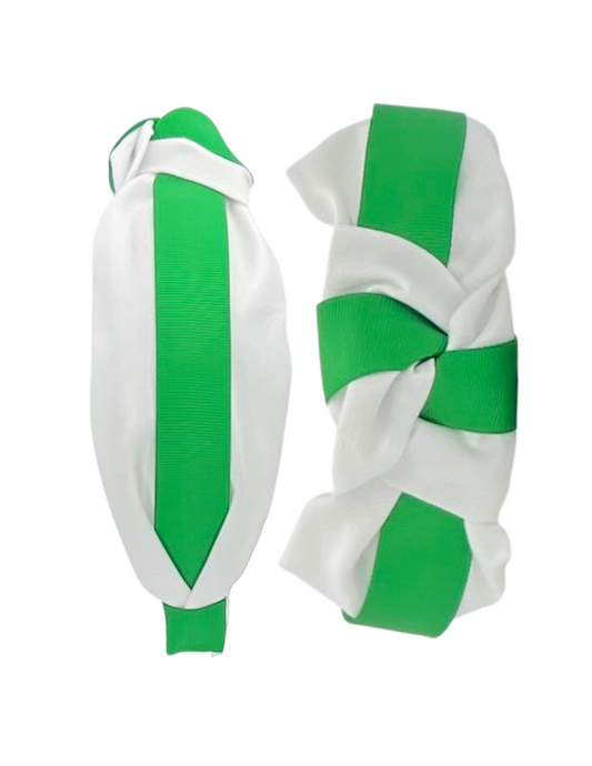 Green Ribbon on White Knot Headband