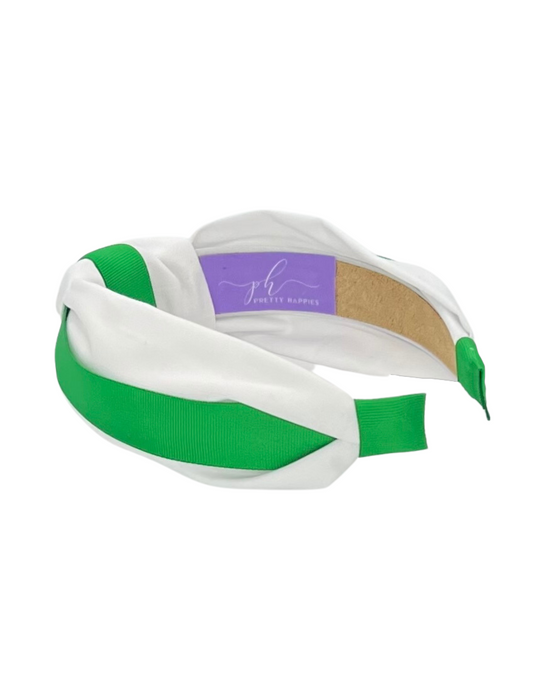 Green Ribbon on White Knot Headband